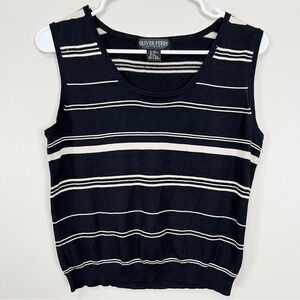 Oliver Perry Knitwear Black White Striped Silk Cotton Sleeveless Sweater Tank M
